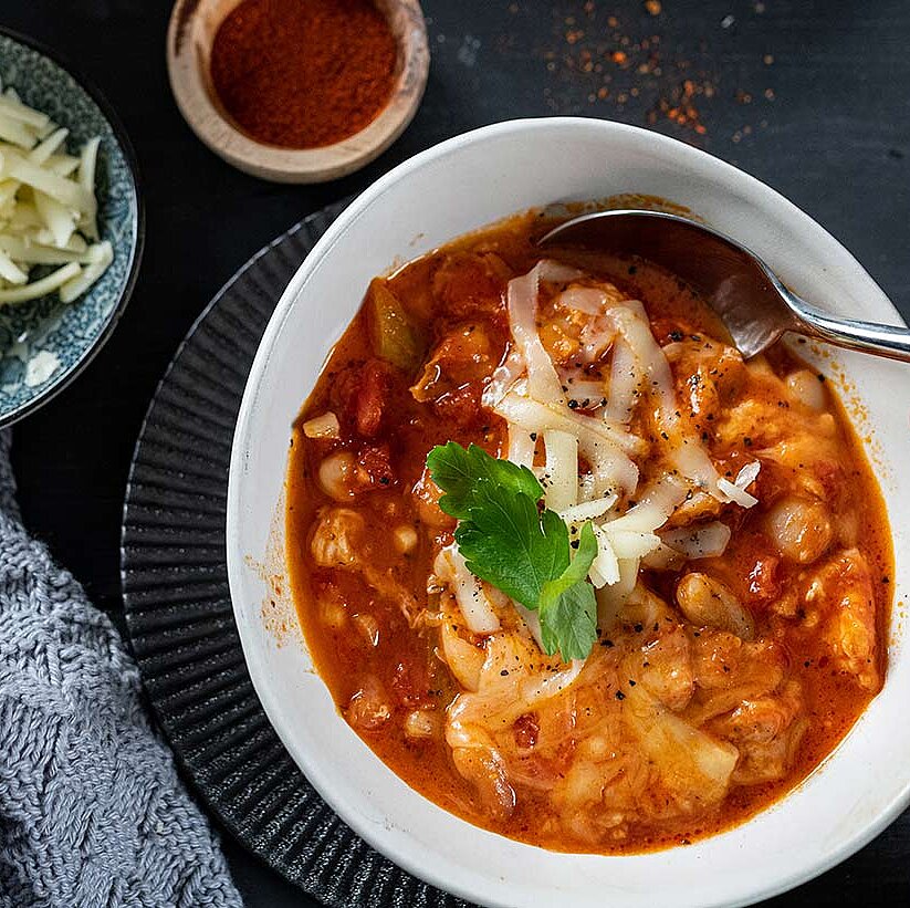 Weiße Bohnen Soulfood Eintopf überbacken