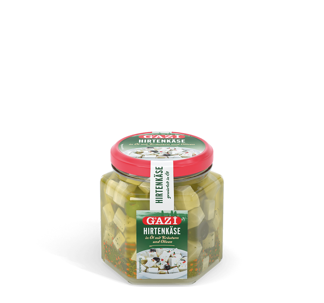 GAZİ Hirtenkäse gewürfelt in Öl mit Oliven und Kräutern